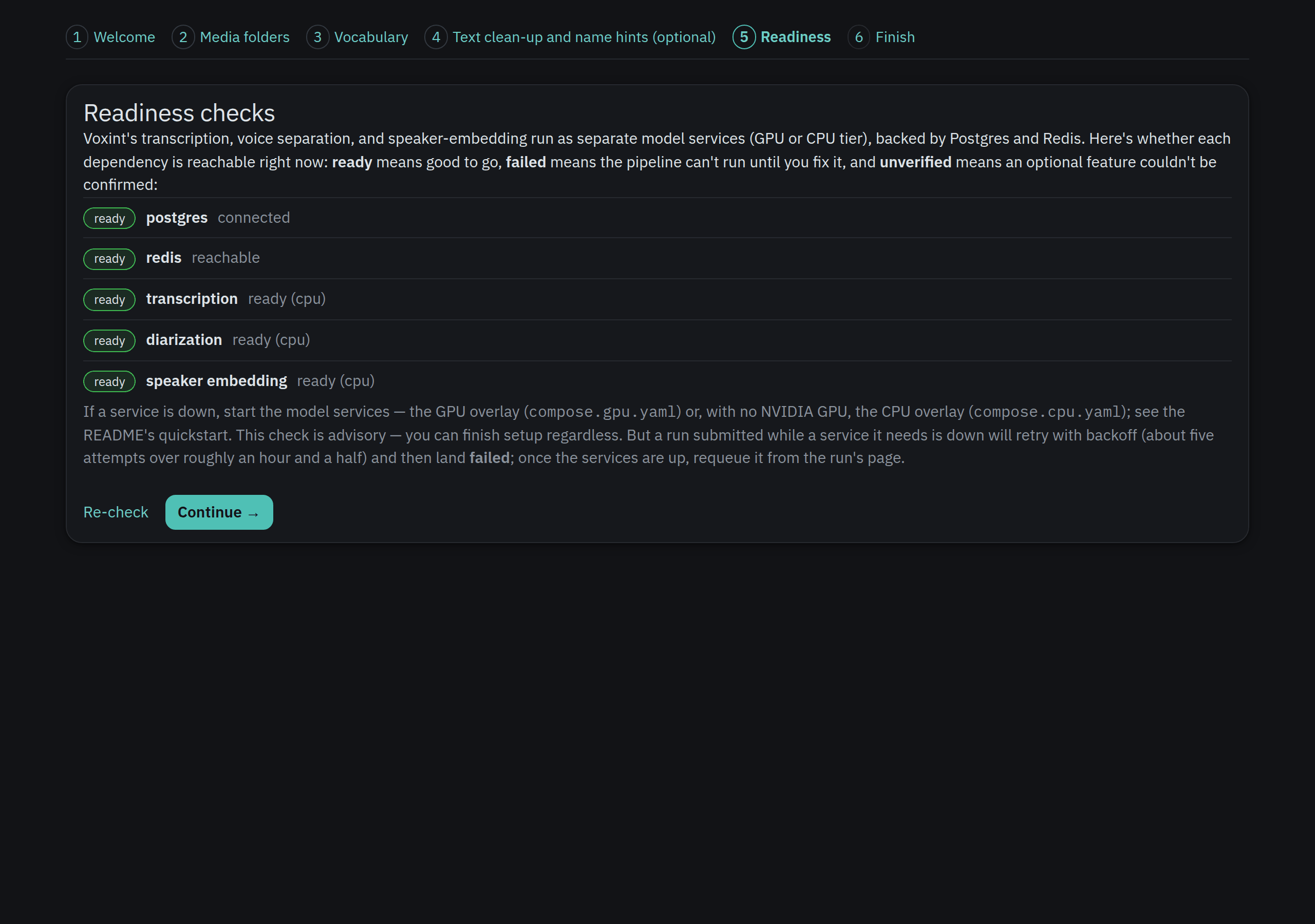 The first-run setup wizard
